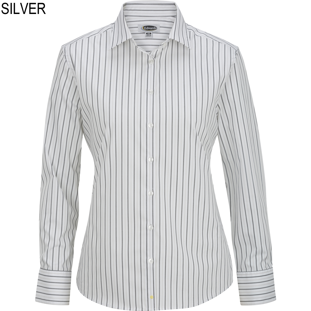 Edwards Ladies' Double Stripe Dress Poplin Long Sleeve Shirt - 5983