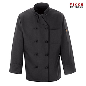 Chef Designs 0427BK Ten Knot Button Black Chef Coat