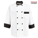 Chef Designs KT74 White with Black Trim Garnish Chef Coat - KT74BT